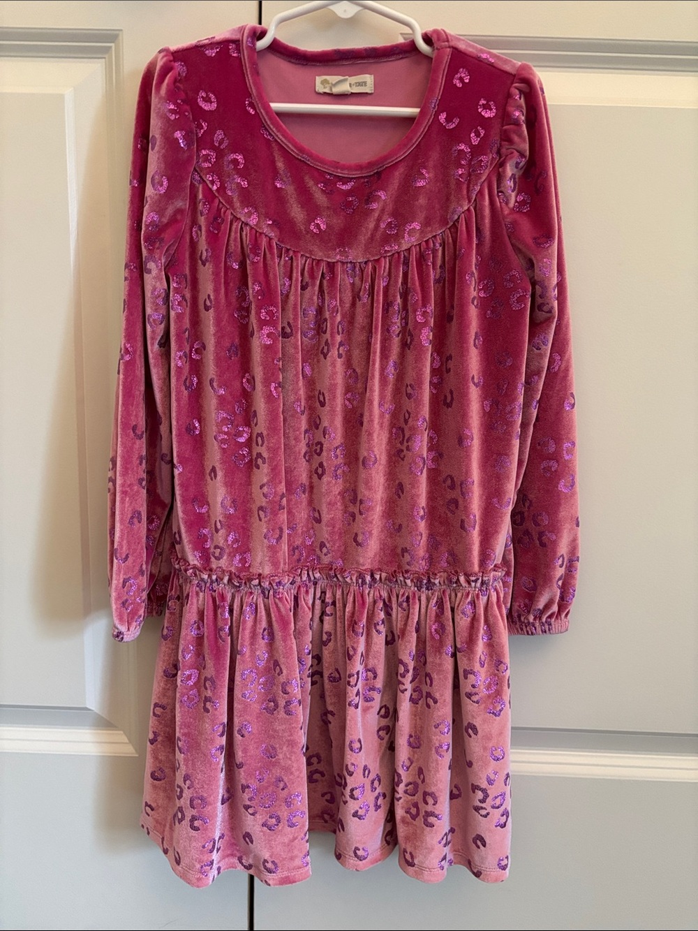 Tucker + Tate Pink Velvet Leopard-Print Long-Sleeve Dress